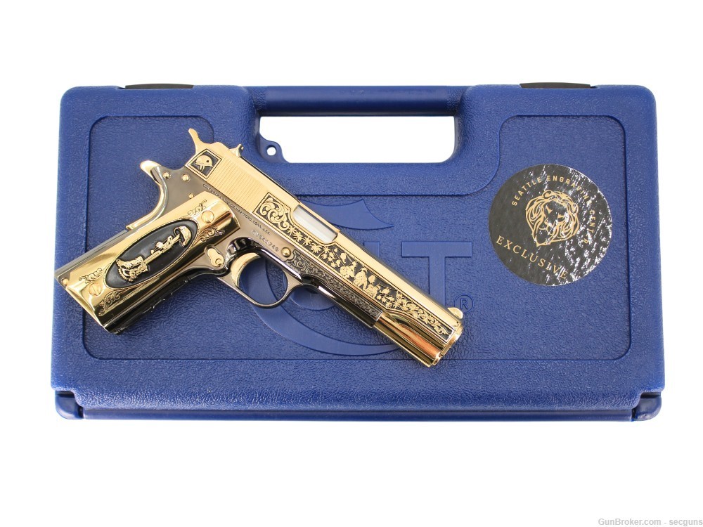 Colt 1911 Government "Soldier" Engraved 24K Gold/Black Chrome Pistol-img-7