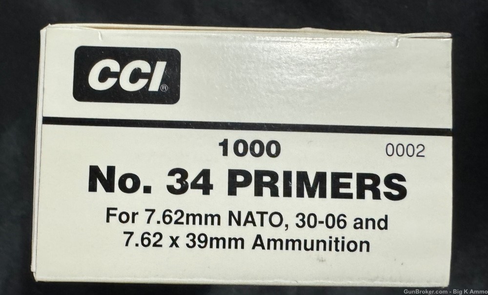 NO. 34 Military Large Rifle primers for 7.62x39 NATO, 30-06 (1000 Count)-img-1