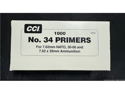 NO. 34 Military Large Rifle primers for 7.62x39 NATO, 30-06 (1000 Count)