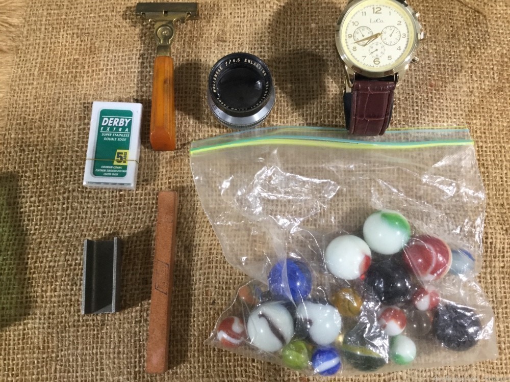 Vintage collectible lot watch marbles razor etc..-img-0