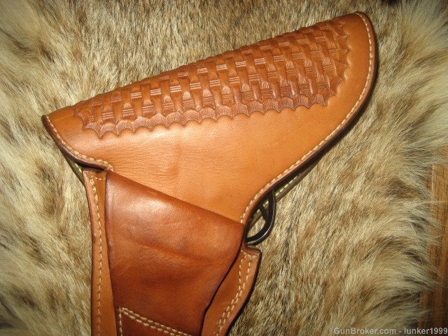 VINTAGE VERY RARE SUEDE LINED SAFARILAND FLAP HOLSTER COLT PYTHON 6" !-img-4