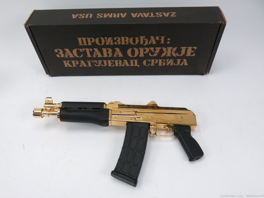 Zastava ZPAP-85 5.56 10" Semi-Automatic Pistol GOLD PLATED w/ Mag & Box-img-0