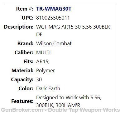 Wilson Combat AR-15 30rd Mag Tan FDE- 5.56 300BLK 300HAM'R - TR-WMAG30T-img-0