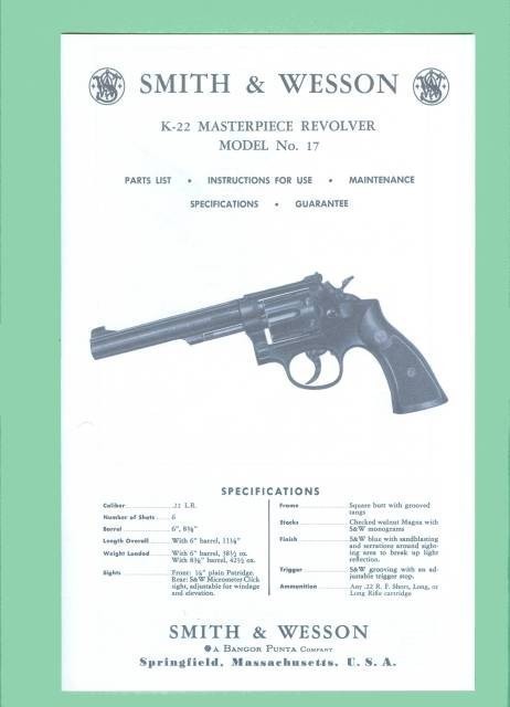 Smith & Wesson 17 LATER Factory Owners Manual Repr-img-0