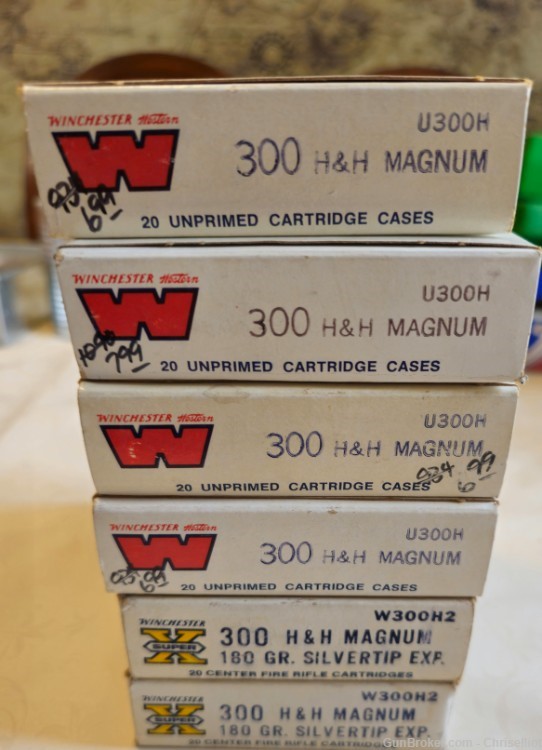300 H&H Magnum brass 120 PCS once fired RARE-img-0