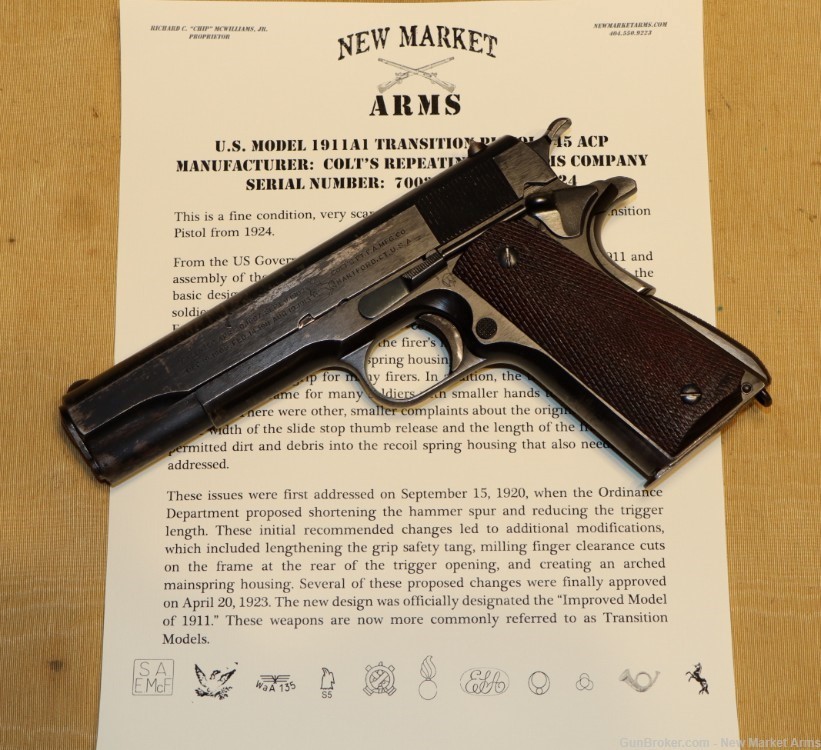 Fine, Rare & Correct Colt US Model 1911A1 Transition Model Pistol c. 1924-img-0