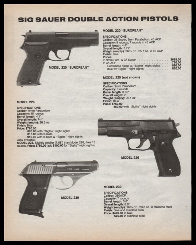 1991 SIG SAUER 220 European 226 230 Pistol AD-img-0