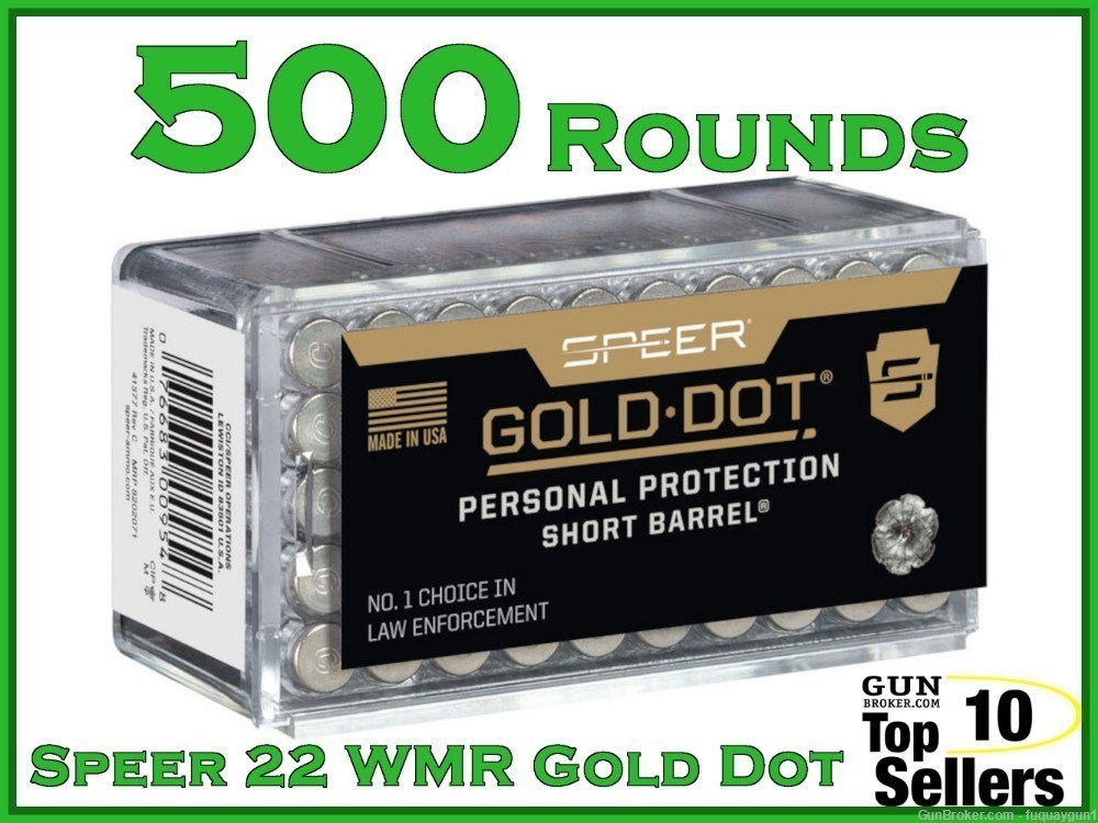 Speer Gold Dot Pistol 22 WMR Ammo 40 GR Speer-Gold Dot 22 Mag 954 500ct -img-0