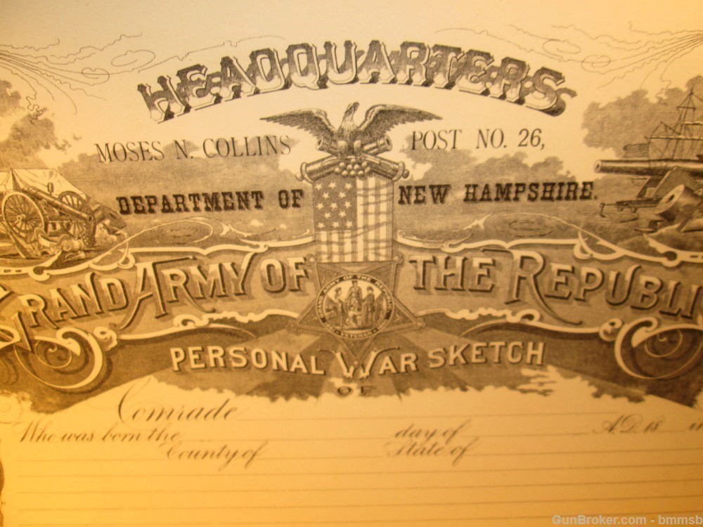 Large Unused Grand Army Of The Republic "Personal War Sketch" Document 1890-img-10