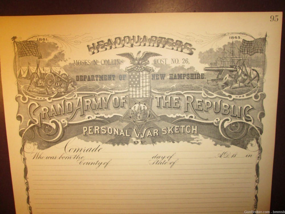 Large Unused Grand Army Of The Republic "Personal War Sketch" Document 1890-img-2