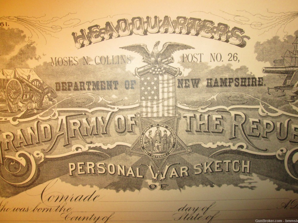 Large Unused Grand Army Of The Republic "Personal War Sketch" Document 1890-img-3