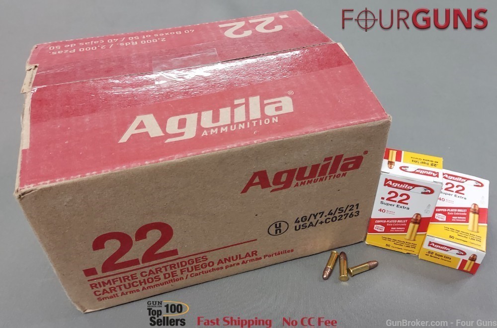 Aguila High Velocity 22 LR 40gr 1255 fps Copper-Plated 2000 Rounds 1B220328-img-0