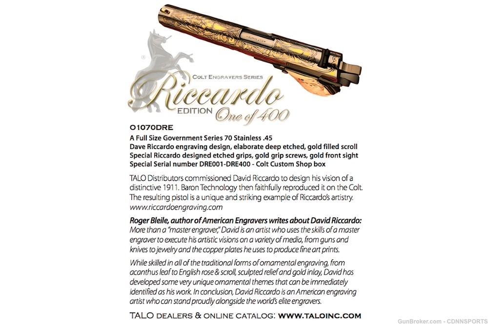 Colt TALO David Riccardo Edition .45 1 of 400 w/SIGNED COA-img-1