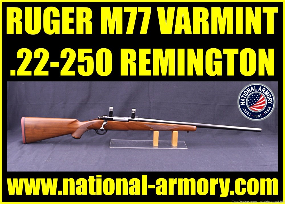 1984 RUGER M77 22-250 HAWKEYE TANG SAFETY 24" BULL BARREL STRUM M-77 BLUED-img-0