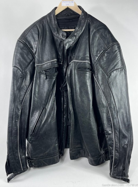 Great Condition Badass Black Leather Gallery Biker Coat/Jacket 5XL Tall-img-0