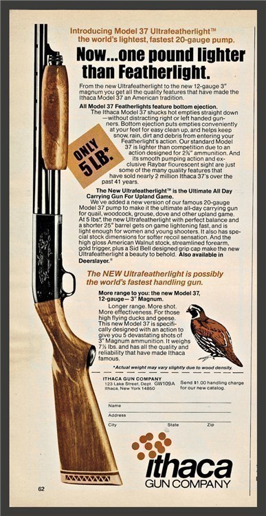 1979 ITHACA Model 37 Ultrafeatherlight 12 gauge Magnum Shotgun AD-img-0