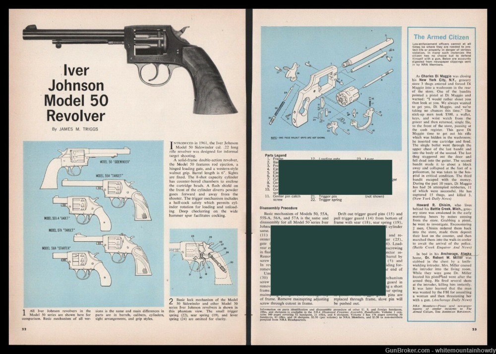 1965 IVER JOHNSON Model 50 REVOLVER Exploded Parts List Assembly Article-img-0
