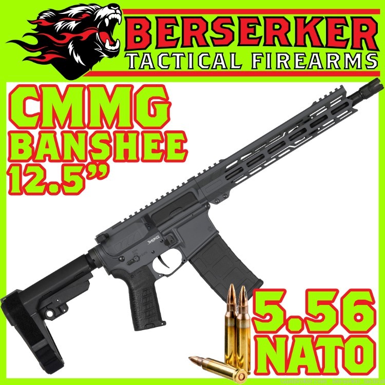 CMMG BANSHEE Mk4 5.56 12.5" 30+1 Sniper Gray  SBA3 Brace included-img-1