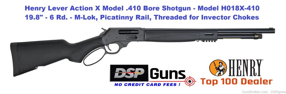 Henry Lever Action X Model .410 Bore Shotgun - H018X- 410 - No C.C. Fees-img-0