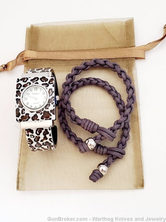 Ladies Geneva Acrylic Cuff Watch, Animal Print, & 2 Bracelets. W9.*REDUCED*-img-5