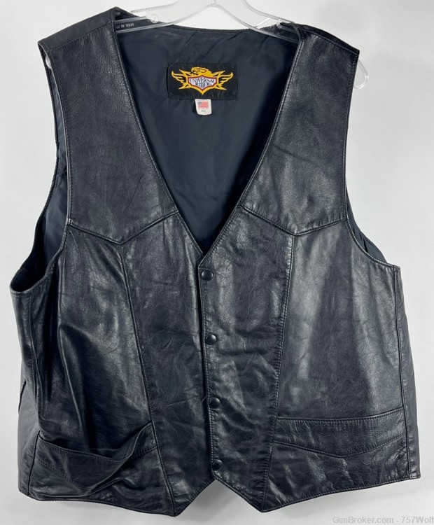 Sharp Looking Universal Rider XXL Black Leather Biker Vest Made In USA-img-0