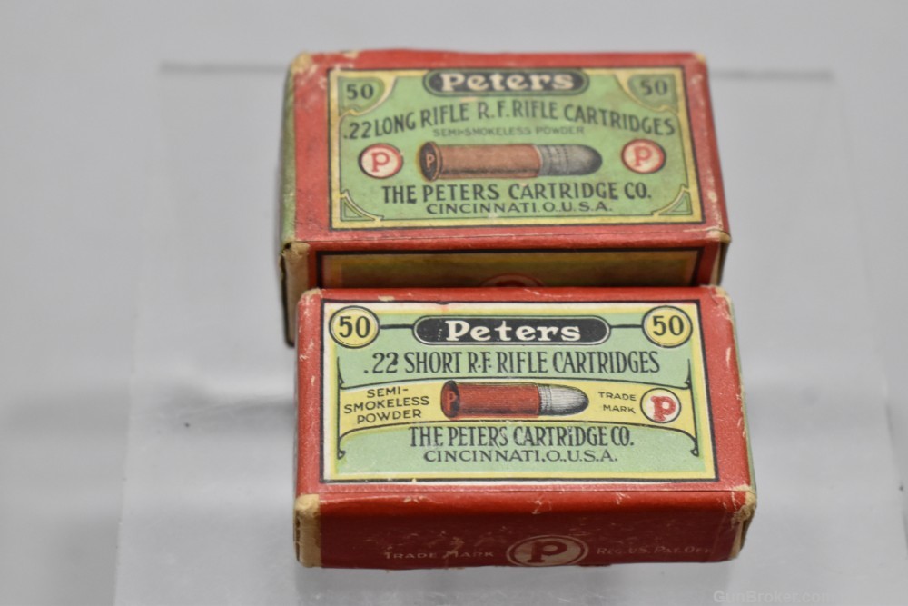 5 Scarce 2 Pc Vintage Boxes Peters 22 Short & Long Rifle S LR 2 Sealed -img-2