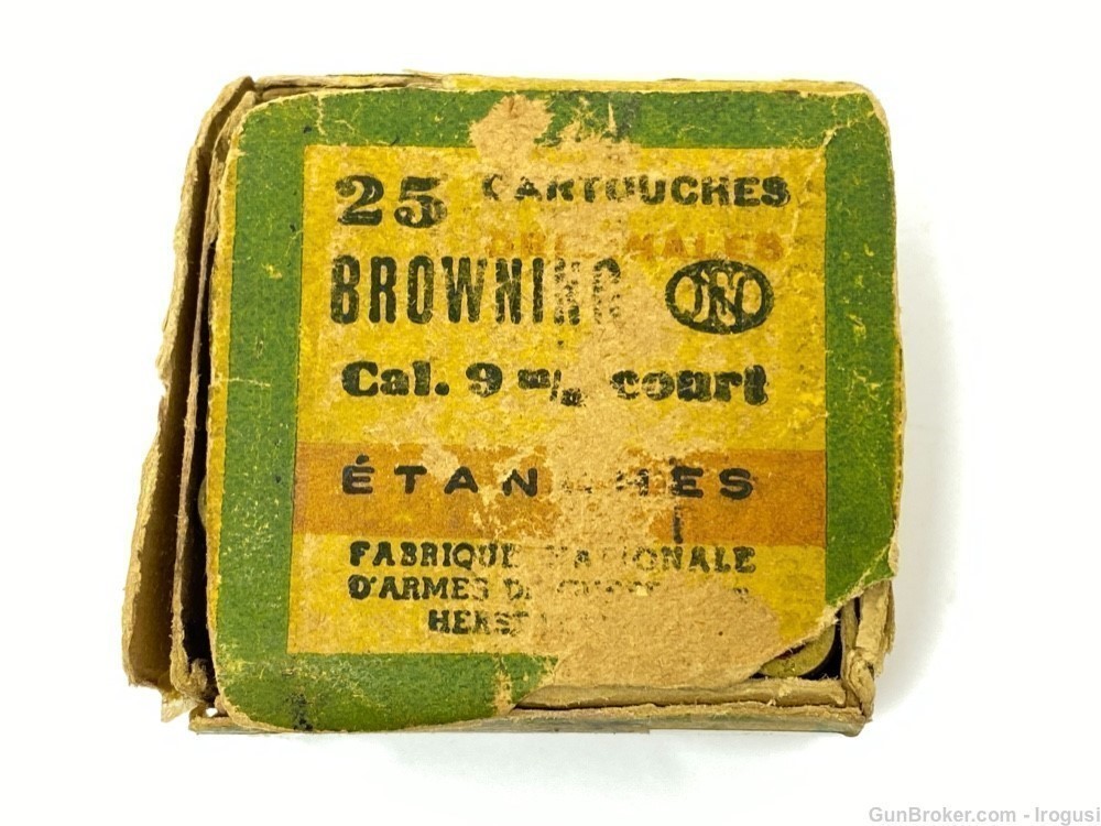 FN Browning .380 Rare Vintage Box 24 Rounds Fabrique Nationale 9mm Short-img-1