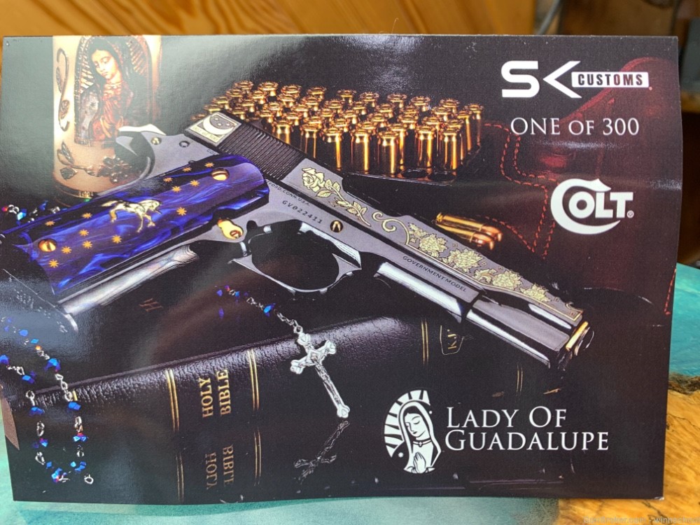 NEW ! 37 OF 300 COLT 1911 LADY OF GUADALUPE .38 SUPER ENGRAVED 5" BARREL NR-img-4
