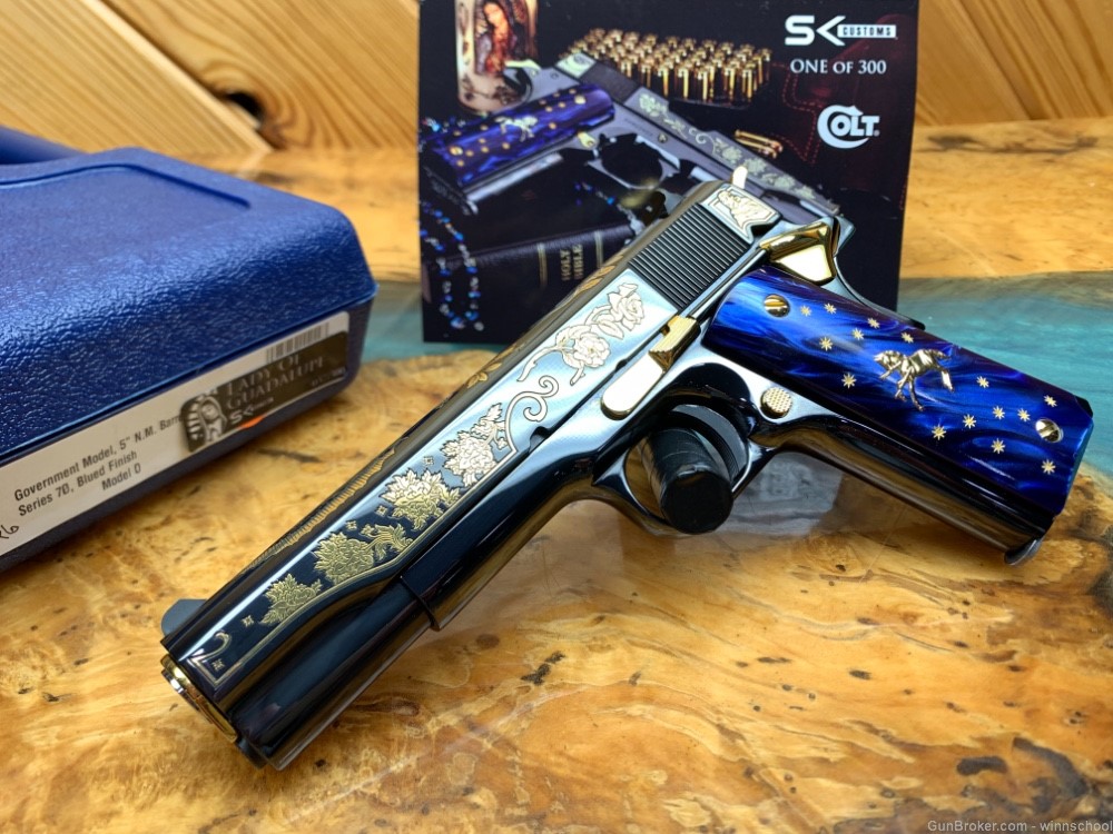 NEW ! 37 OF 300 COLT 1911 LADY OF GUADALUPE .38 SUPER ENGRAVED 5" BARREL NR-img-1