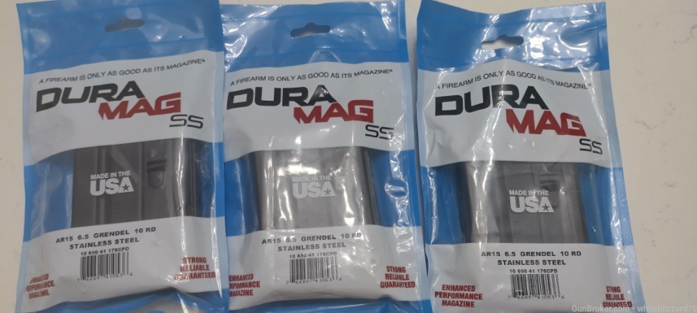 Lot of 3 AR-15 6.5 Grendel 10 round SS magazines by Duramag-img-0