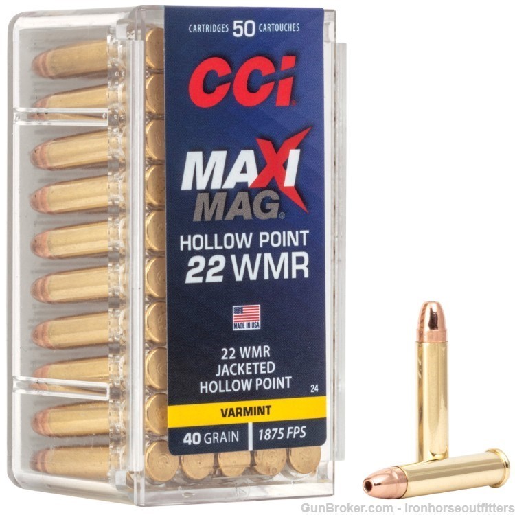 CCI Maxi Mag Ammunition .22 WMR 40 Grain JHP 50 Rounds-img-0