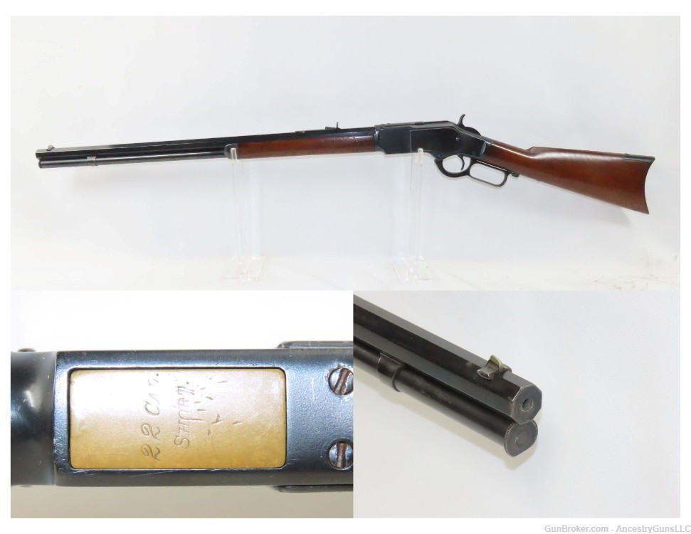 1884 Antique WINCHESTER 1873 .22 Short Rifle Octagonal Barrel Crescent Butt-img-0