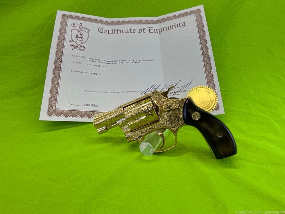 FULLY FLANNERY ENGRAVED 24K GOLD SMITH & WESSON 36 38 SPL 36-7 UNFIRED S&W-img-0