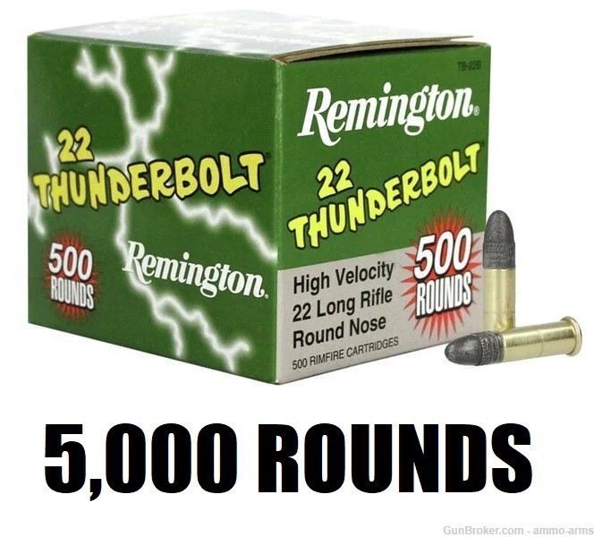 Remington 22 Thunderbolt Ammo .22 LR 40 Gr Round Nose 5000 Rounds TB-22B-img-1