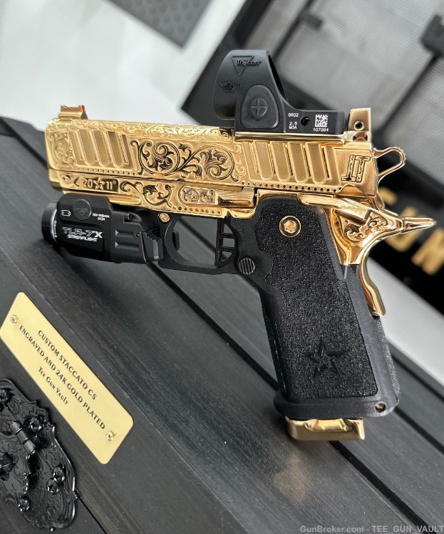STACCATO CS 9mm FULLY ENGRAVED HIGH POLISHED AND 24k GOLD PLATED 1 OF 1-img-3