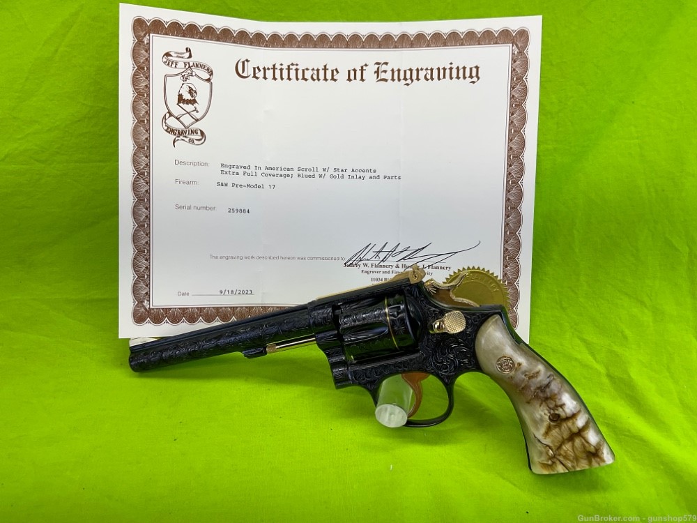 GOLD FULL COVERAGE MASTER ENGRAVED SMITH & WESSON K22 PRE 17 FLANNERY 22LR-img-0