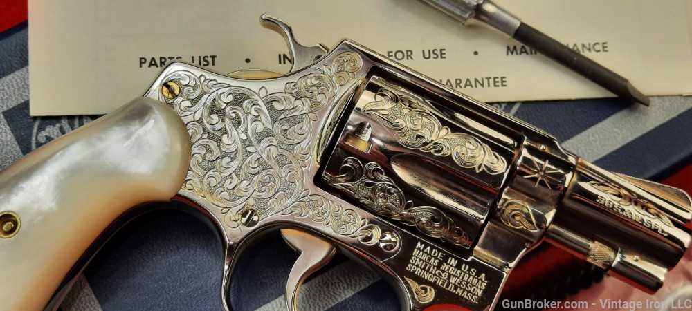 Smith and Wesson model 36  Engraved with Genuine Pearl grips, Beautiful! NR-img-36