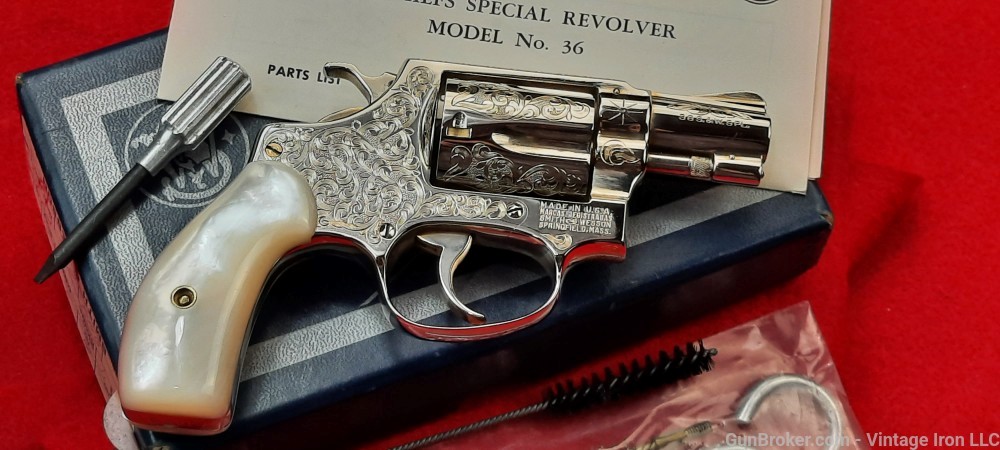Smith and Wesson model 36  Engraved with Genuine Pearl grips, Beautiful! NR-img-45