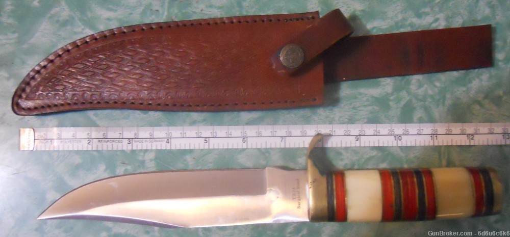 LARGE BOWIE KNIFE - surgical Steel/ Leather Sheath-img-0