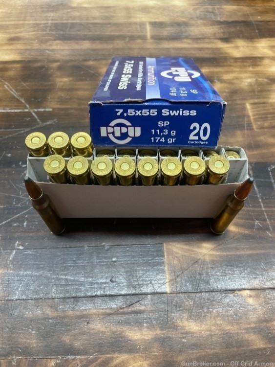 PPU 7.5x55 Swiss 13 Rounds and 7 once fired brass-img-0