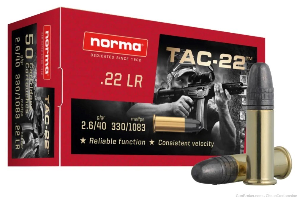 Norma TAC-22 40 grain ammo, full case of 5,000 rounds (10 bricks of 500)-img-0