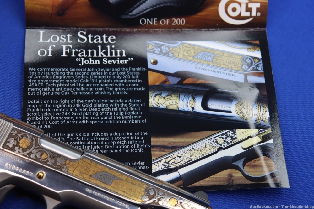 Colt 1911 Pistol LOST STATE OF FRANKLIN Gold Engraved 45ACP Stainless 45 SA-img-43