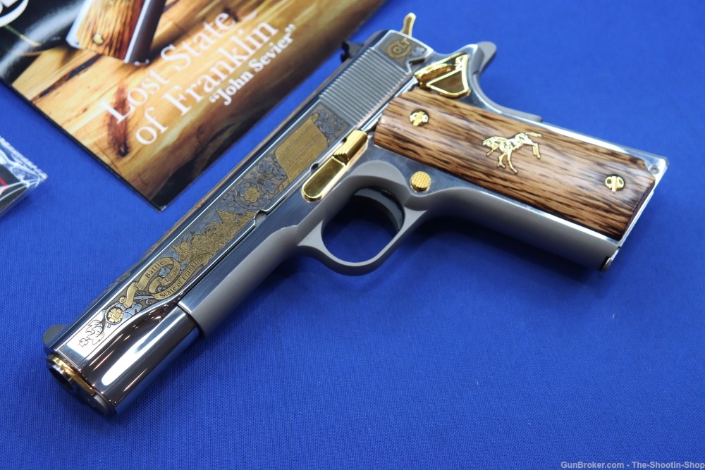 Colt 1911 Pistol LOST STATE OF FRANKLIN Gold Engraved 45ACP Stainless 45 SA-img-1