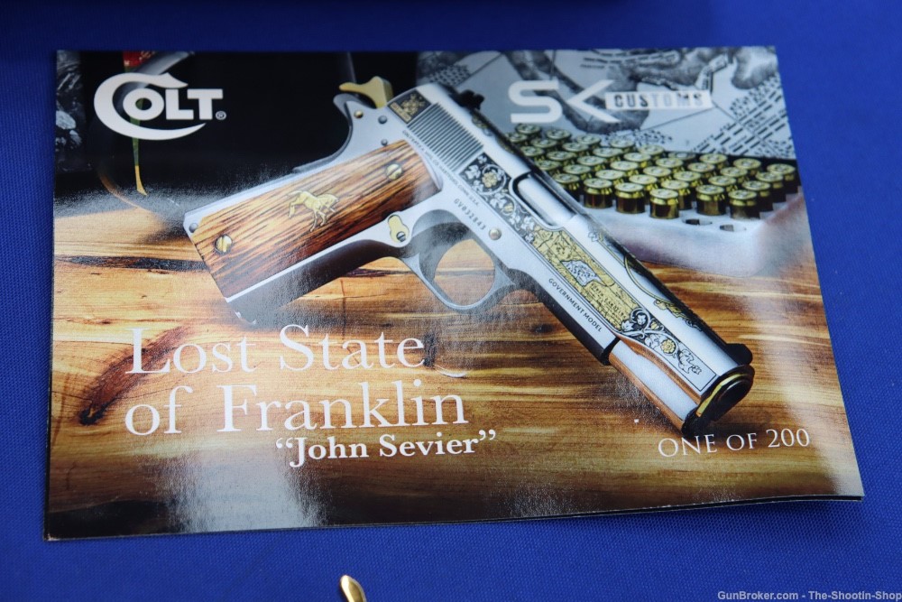 Colt 1911 Pistol LOST STATE OF FRANKLIN Gold Engraved 45ACP Stainless 45 SA-img-41