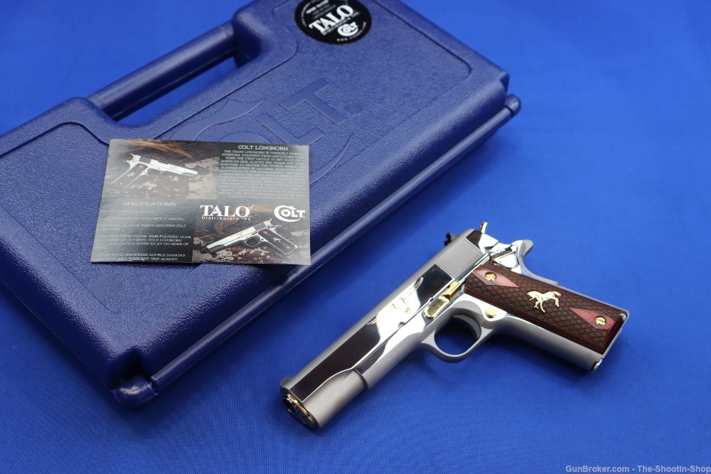 Colt Model 1911 Govt Pistol LONGHORN Engraved 1 of 500 TALO 45ACP Stainless-img-0