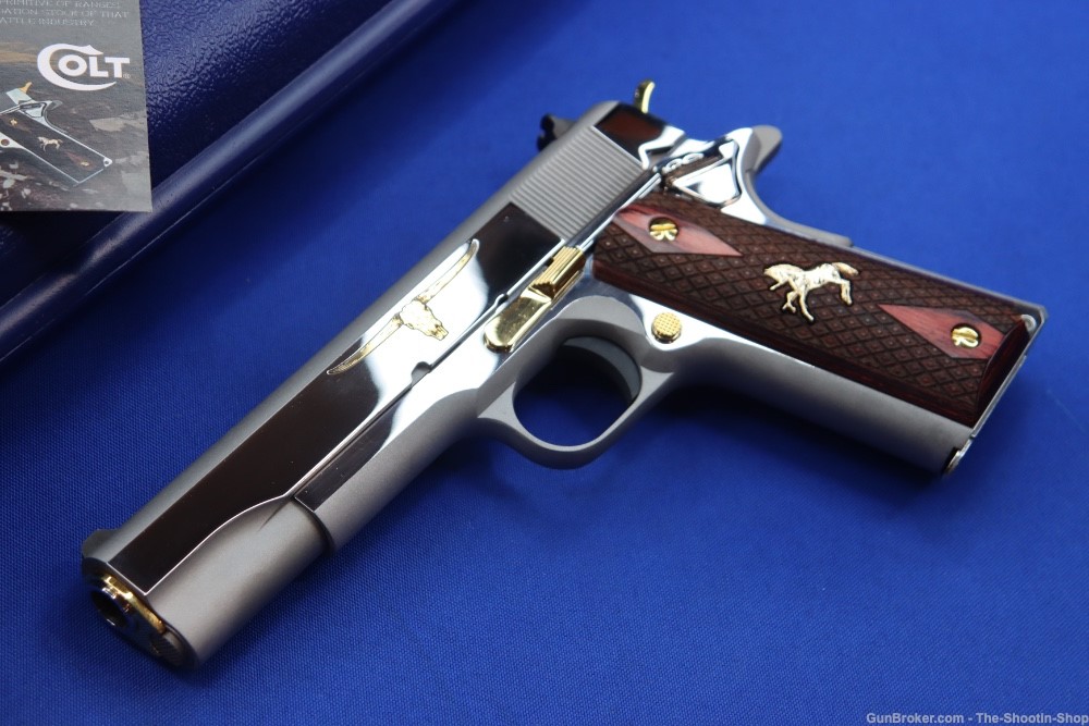 Colt Model 1911 Govt Pistol LONGHORN Engraved 1 of 500 TALO 45ACP Stainless-img-1