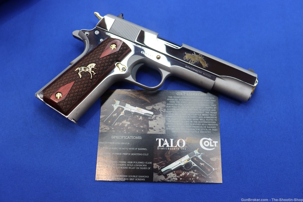 Colt Model 1911 Govt Pistol LONGHORN Engraved 1 of 500 TALO 45ACP Stainless-img-35