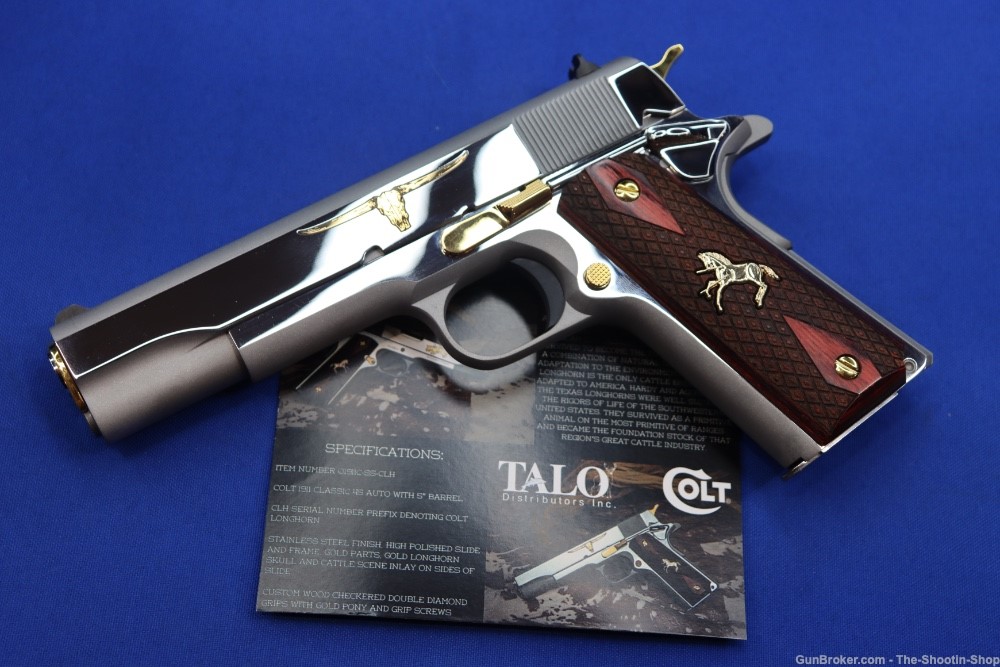 Colt Model 1911 Govt Pistol LONGHORN Engraved 1 of 500 TALO 45ACP Stainless-img-36