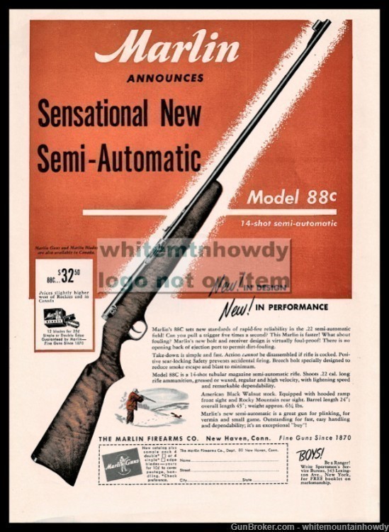 1949 MARLIN 88C Semi-Automatic Rifle Vintage AD Original Advertisement-img-0