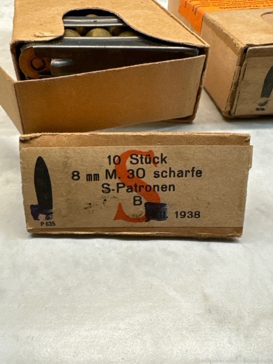 4 boxes Vintage 1938 German 8mm 8x56R Ammo 10 Rounds each-img-1